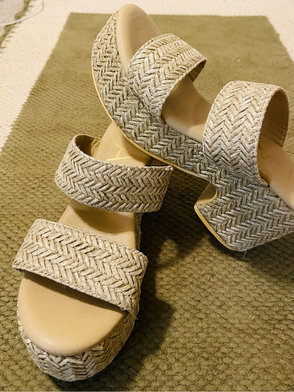 Women's Neutral Espadrille Platform Sandals - Woven Beige